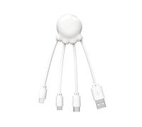 Xoopar Octopus 4 in 1 Multi USB Cable White Octopus Shape Universal Recycled Plastic Charger USB-C Plug Ligthning USB-A Micro USB for Smartphone