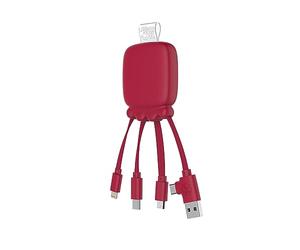 Xoopar Octopus Gamma 4 in 1 USB Hub USB C, USB and Micro USB - Universal Charger Cable and External Battery 3000 mAh Recycled Plastic - Red