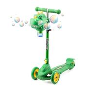 Xootz Bubble Go Dinosaur Scooter, 3 Wheel Kids Scooter with Bubble Machine, Adjustable, Foldable Tri Scooter for Toddlers, Balance and Lean to Steer