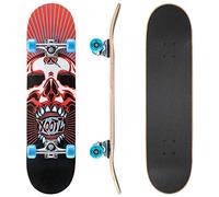 Xootz Complete Skateboard, 31" x 8", Skull Double Kick Skateboard