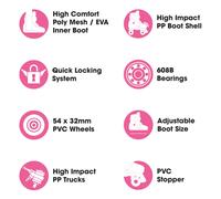 Xootz Kids Quad Skates, Beginner Adjustable Roller Skates Girls, Pink