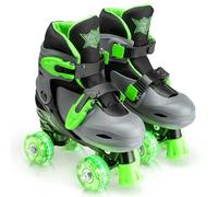 Xootz Kids Roller Skates, Adjustable LED Quad Skates, Green, UK Sizes 13-3