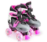 Xootz Kids Roller Skates, Adjustable LED Quad Skates, Pink, UK Sizes 9-12