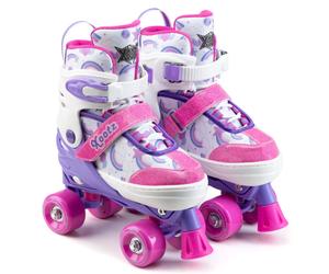 Xootz Semi Soft Stardust Skates, Kids Adjustable Roller Skates, Glitter Print Quad Skates with PVC Wheels, High Impact PP Boot, 608Z Bearings, Girls B
