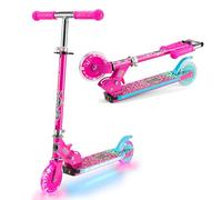 Xootz Wild Rider Light Up LED Scooter | Pink Leopard Folding Light Up Scooter with LED Deck, Pink and Blue, for Kids Ages 5+