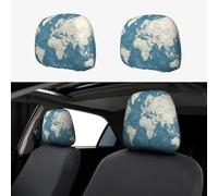 XOPEKVLAWM 1 PCS Car Headrest Covers Soft Breathable Cars Head Rest Cover Protector Blue map of The World Headrest Covers Personalized Car Seat Head Rest Cover for SUV Sedan Trucks Cars Accessories
