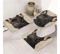 XOPEKVLAWM Bathroom Rugs Sets 3 Piece Soft Absorbent Bath Mats for Bathroom U-Shaped Contour Rug and Toilet Lid Cover french bulldog Bath Mat Non-Slip Area Rug Machine Washable Toilet Rug Floor Mats
