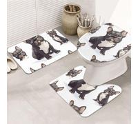 XOPEKVLAWM Bathroom Rugs Sets 3 Piece Soft Absorbent Bath Mats for Bathroom U-Shaped Contour Rug and Toilet Lid Cover French Bulldog Bath Mat Non-Slip Area Rug Machine Washable Toilet Rug Floor Mats