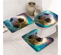 XOPEKVLAWM Bathroom Rugs Sets 3 Piece Soft Absorbent Bath Mats for Bathroom U-Shaped Contour Rug and Toilet Lid Cover Goal soccer Bath Mat Non-Slip Area Rug Machine Washable Toilet Rug Floor Mats