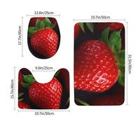 XOPEKVLAWM Bathroom Rugs Sets 3 Piece Soft Absorbent Bath Mats for Bathroom U-Shaped Contour Rug and Toilet Lid Cover Red Strawberry Bath Mat Non-Slip Area Rug Machine Washable Toilet Rug Floor Mats