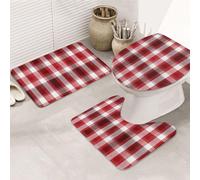 XOPEKVLAWM Bathroom Rugs Sets 3 Piece Soft Absorbent Bath Mats for Bathroom U-Shaped Contour Rug and Toilet Lid Cover Red plaid Bath Mat Non-Slip Area Rug Machine Washable Toilet Rug Floor Mats