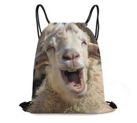 XOPEKVLAWM Drawstring Backpack Gym Bag Beige Goat Face Backpack Cinch Tote Drawstring Bags for Sports String Bag