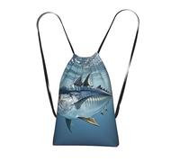 XOPEKVLAWM Drawstring Backpack Gym Bag Bluefin Tuna Thunnus Backpack Cinch Tote Drawstring Bags for Sports String Bag