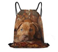 XOPEKVLAWM Drawstring Backpack Gym Bag Dog Lying on The Sofa Backpack Cinch Tote Drawstring Bags for Sports String Bag