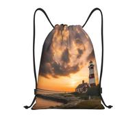 XOPEKVLAWM Drawstring Backpack Gym Bag Lighthouse at Sunset Backpack Cinch Tote Drawstring Bags for Sports String Bag