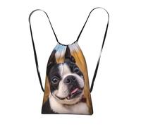 XOPEKVLAWM Drawstring Backpack Gym Bag Lovely Boston Terrier Backpack Cinch Tote Drawstring Bags for Sports String Bag