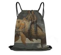 XOPEKVLAWM Drawstring Backpack Gym Bag Man Rides Fish Backpack Cinch Tote Drawstring Bags for Sports String Bag