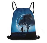 XOPEKVLAWM Drawstring Backpack Gym Bag Man Riding Bike at Night Backpack Cinch Tote Drawstring Bags for Sports String Bag