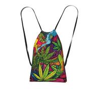 XOPEKVLAWM Drawstring Backpack Gym Bag MultiColor Leaf Weed Art Backpack Cinch Tote Drawstring Bags for Sports String Bag