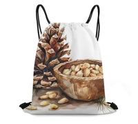 XOPEKVLAWM Drawstring Backpack Gym Bag Pine Nuts in Bowl Backpack Cinch Tote Drawstring Bags for Sports String Bag