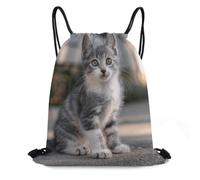 XOPEKVLAWM Drawstring Backpack Gym Bag Sitting in Front of The House Backpack Cinch Tote Drawstring Bags for Sports String Bag