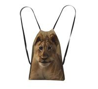 XOPEKVLAWM Drawstring Backpack Gym Bag The Waiting Lion Cub Backpack Cinch Tote Drawstring Bags for Sports String Bag