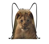 XOPEKVLAWM Drawstring Backpack Gym Bag The Waiting Lion Cub Backpack Cinch Tote Drawstring Bags for Sports String Bag