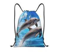 XOPEKVLAWM Drawstring Backpack Gym Bag Two Dolphins Backpack Cinch Tote Drawstring Bags for Sports String Bag