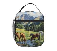 XOPEKVLAWM Insulated Lunch Bag for Men Women Reusable Lunchbox Mountain Pasture Horses Lunch Box Leakproof Cooler Bags for Work Picnic