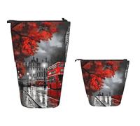 XOPEKVLAWM Standing Pencil Case Big Capacity Stand Up Pencil Pouch Cute Telescopic Pencil Bag Pop up Pencils Holder Red London Street Pen Holder Portable Makeup Bag Desk Organizer for Office Supplies