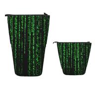 XOPEKVLAWM Standing Pencil Case Big Capacity Stand Up Pencil Pouch Cute Telescopic Pencil Bag Pop up Pencils Holder Green Matrix Pen Holder Portable Makeup Bag Desk Organizer for Office Supplies