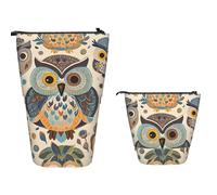 XOPEKVLAWM Standing Pencil Case Big Capacity Stand Up Pencil Pouch Cute Telescopic Pencil Bag Pop up Pencils Holder Color owl Pattern Pen Holder Portable Makeup Bag Desk Organizer for Office Supplies
