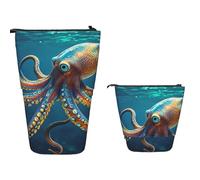 XOPEKVLAWM Standing Pencil Case Big Capacity Stand Up Pencil Pouch Cute Telescopic Pencil Bag Pop up Pencils Holder Giant Octopus Pen Holder Portable Makeup Bag Desk Organizer for Office Supplies