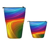XOPEKVLAWM Standing Pencil Case Big Capacity Stand Up Pencil Pouch Cute Telescopic Pencil Bag Pop up Pencils Holder Rainbow Ocean Pen Holder Portable Makeup Bag Desk Organizer for Office Supplies