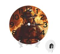XOPEKVLAWM Wall Clock 10 Inch Non-Ticking Silent Modern Simple Style Round Decor Clocks Firefighter Fireman Flame Clock Decorative Battery Operated Wall Clocks for Office Bedroom Kitchen