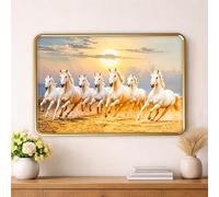 XOPY Seven Running Horses with Golden Frame | Vastu 7 horses Raw Pyrite Painting for Home, Office & Living Room Wall Decore | 12X18 Inch Sparkle Laminated Frame | Best For Gifting (53313, 12X18)