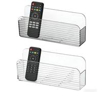 xoqoiuo 2 Pcs Adhesive Remote Control Holder Wall Mounted, TV Remote Holder Remotes Control Wall Holders and TV Controller Holders, Walls Mounted Remotes Controls for Storing Things（Transparent Gray