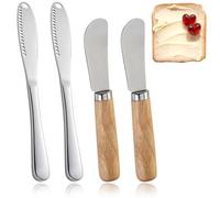 xoqoiuo 4 Pcs Butter Knives Set, 2 Butter Knife Spreader 2 Wood Cheese Knives, Cheese Knife Set Kitchen Hacks Gadgets Butters Churner, Cheeses Knive Cheeses Knive Sets for Sandwich and Toast