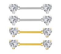 xoqoiuo 4 Pcs Gold Nipple Bars Surgical Steel, Nipplr Bar Tongue Bar Piercing Heart Nipple Piercing Jewellery, Bridge of the Nose Body Jewellery Tongue Bars for Women