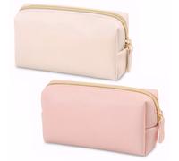 Xorim 2 Pieces of Make up Bag, Travel Makeup Bag Small, Waterproof Fabric, Large Opening Design, Convenient to Carry, Suitable for Ladies and Girls (Pink + Beige)