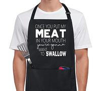 Xornis 100% Cotton Funny Apron Once You Put My Meat in Your Mouth BBQ Grill Aprons with 2 Pockets Fathers Day Gift from Daughter Bib Aprons for Men Dad Grandpa Wife Friends