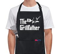 Xornis 100% Cotton Funny Aprons The Grillfather with 2 Pockets BBQ Grilling Adjustable Bib Aprons Gifts for Men Dad Friends Father Grandpa