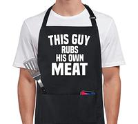 Xornis 100% Cotton Funny Aprons This Guy Rubs His Own Meat with 2 Pockets BBQ Grilling Adjustable Bib Aprons Gifts for Men Dad Friends Father's Day Barbecue Birthday