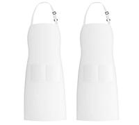 Xornis 2 Pack 100% Cotton Bib Aprons with 2 Pockets Kitchen Cooking, White