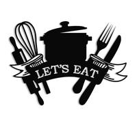 XORT Kitchen Metal Sign, Metal Kitchen Wall Art, Let's Eat Sign for Home Kitchen Dining Living Room Hanging Plaque Decoration. (Black - Eat Sign, 14 x 10 inch)