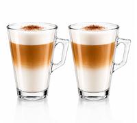 XORX 2 Pack Latte Glass Cups 240ml with Handles | Clear Heat Resistant, Barista Style Glassware, For Latte, Cappuccino, Macchiato, Espresso & Tea, Durable