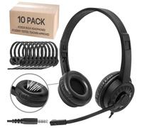 XOSDA 10 Pack Bulk Headphones with Microphone for School Classroom Office, Noise Canceling Wired Computer Headphones with Rotating Mic for Meetings, Chat, Works for Laptop PC