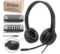 XOSDA 20 Pack Bulk Headset with Microphone for Classroom, Noise Canceling Computer Headphones with Microphone for Office, Durable 3.5mm Wired Headset with Mic for Meetings Laptop PC