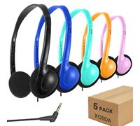 XOSDA 5 Pack Classroom Bulk Headphones for School Kids, Wholesale Class Set Wired Earphones for Students Children Toddler Teens Boys Girls and Adult (LS04, 5 Mixed)