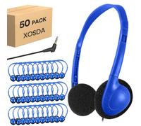 XOSDA 50 Pack Bulk Classroom Headphones for Kids School, Wholesale Class Set Earphones Wired Headset Adjustable with 3.5mm Jack for Students Teens Toddler Children and Adults (Dark Blue, 50 Pack)